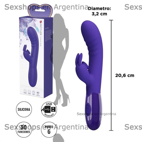 Vibrador con estimulador de clitoris, con 30 funciones y carga USB
